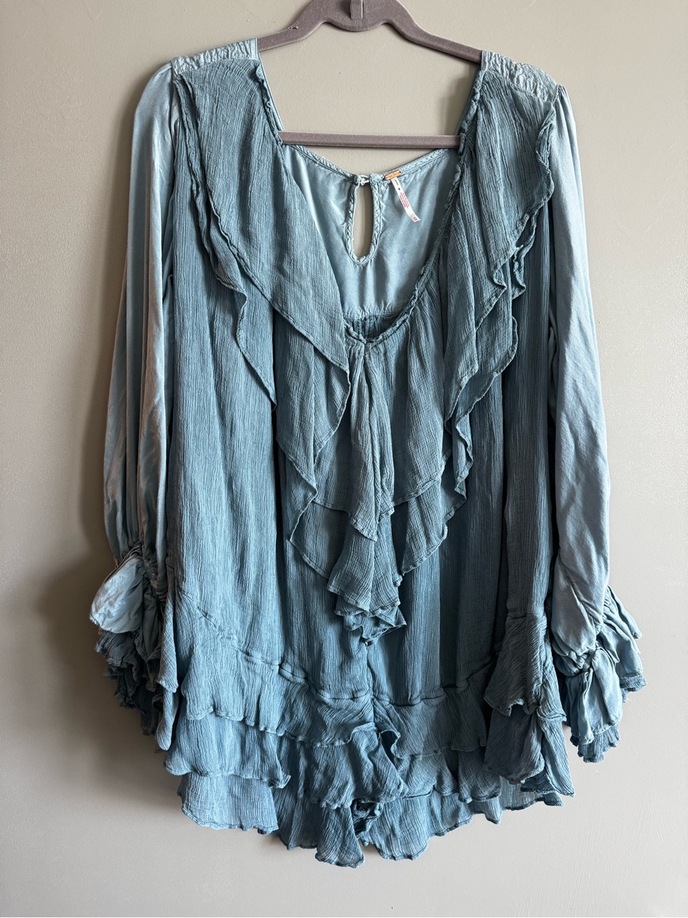 Free People Dusty Blue Ruffle Tiered Tunic
